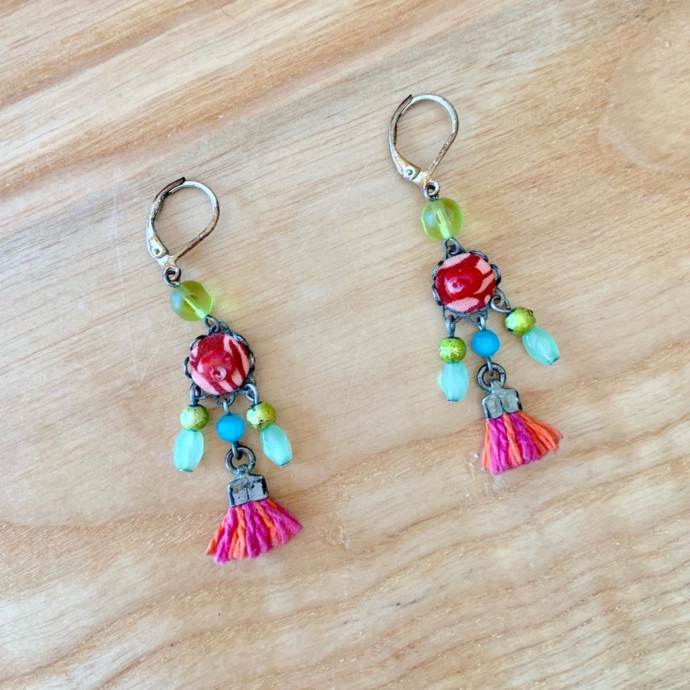 Bead and Tassel Dangle Sterling Earrings